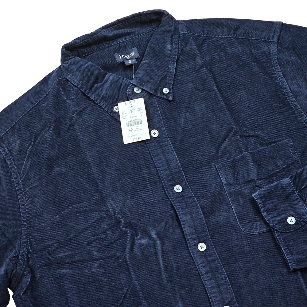 NEW J.Crew Corduroy Shirt Mens L Navy Blue AF152 Button Down Pocket Academia Ivy